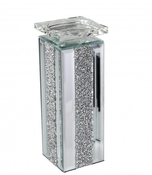 Moderner Kerzenhalter Kerzenständer mit Kristallen in elegantem Design und geschliffenem Glas 9x25 c