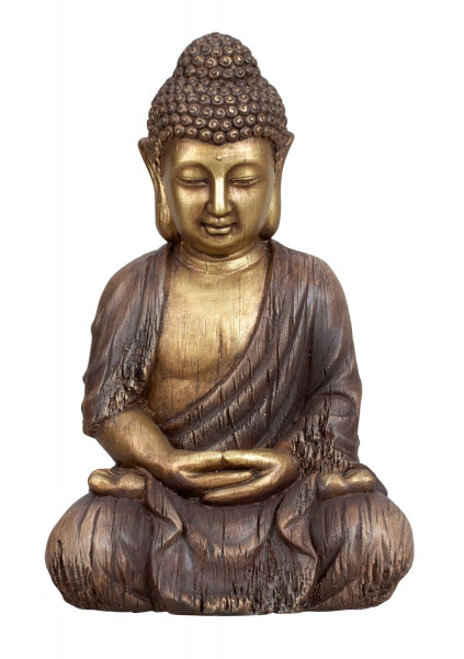 Moderne Skulptur Dekofigur Buddha aus Kunststein Gold/Braun Höhe 45 cm Breite 30 cm