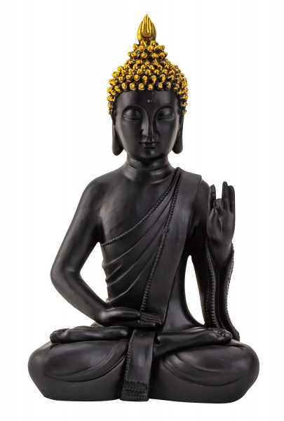 Moderne Skulptur Dekofigur Buddha aus Kunststein schwarz/gold Höhe 31 cm Breite 19 cm