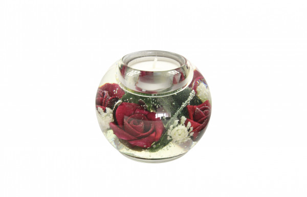 Moderner Teelichthalter Windlichthalter aus Glas mit Rosen rot Durchmesser 9 cm