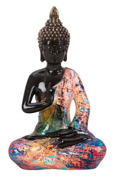 Sculpture decorative figurine Buddha Colorful Art made of cast stone black/coloured Height 26cm Width 16cm