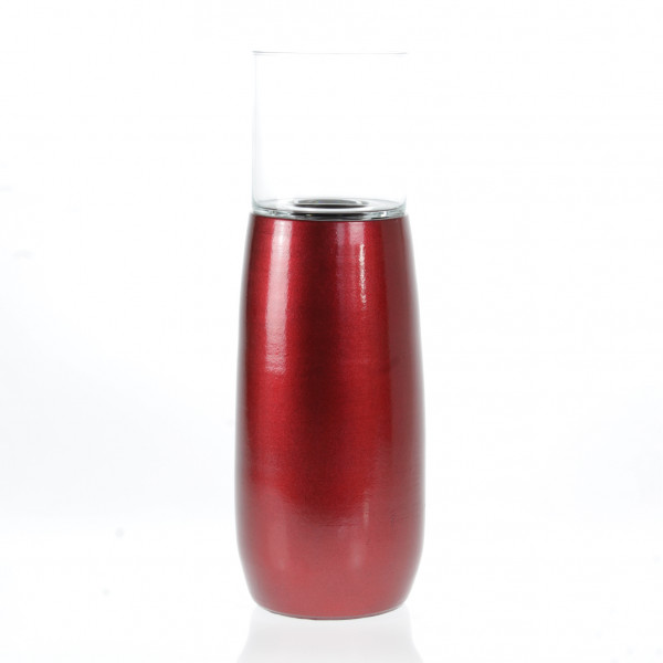 Modernes Windlicht Bodenwindlicht Windlichtsäule aus Keramik und Glas metallic rot Höhe 40 cm + Glas