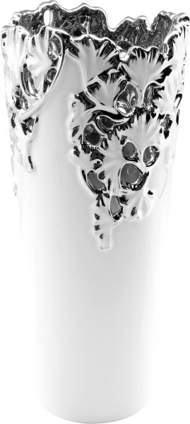 Modern deco vase flower vase ceramic vase white with silver applications height 27 cm