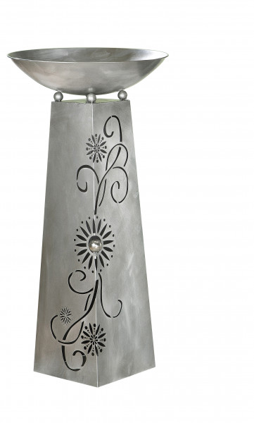 Schalenständer Blütenranke antik Silber mit Edelstahlkugel aus Metall H= 102,0 cm Durchm. 50,0 cm