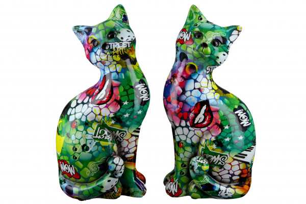 Modern sculpture decorative figure cat POP ART made of artificial stone multicolored 15x27 cm *1 piece