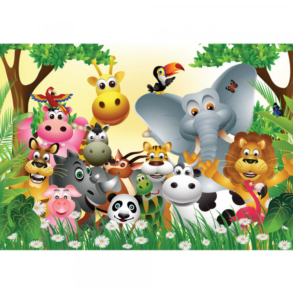 Vlies Fototapete Jungle Animals Party Kindertapete Tapete Kinderzimmer Dschungel Zoo Tiere