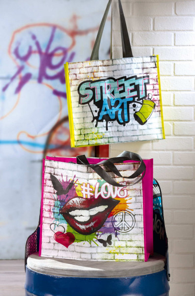 Einkaufstasche Henkeltasche 2 Stück aus PET im Street Art Look 45x40 cm