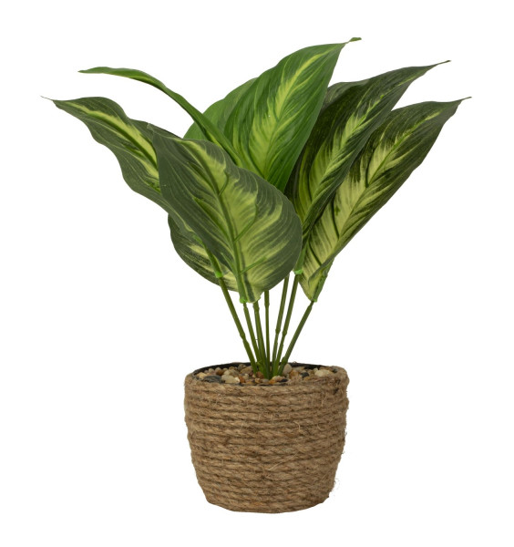 Artificial green plant modern arranged in seagrass pot height 30 cm ⌀ 11 cm