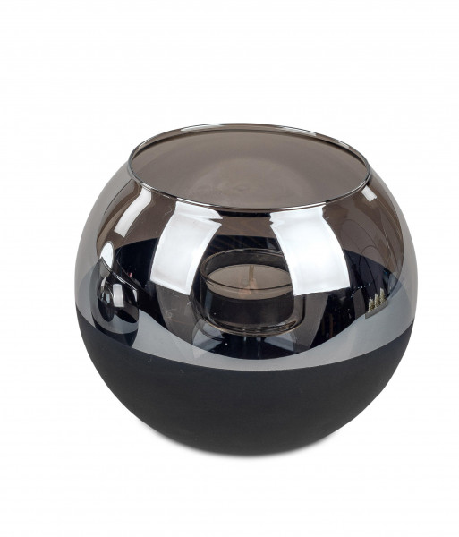 Moderner Teelichthalter Teelichtleuchte Windlicht aus Glas Metallic schwarz 15x15 cm