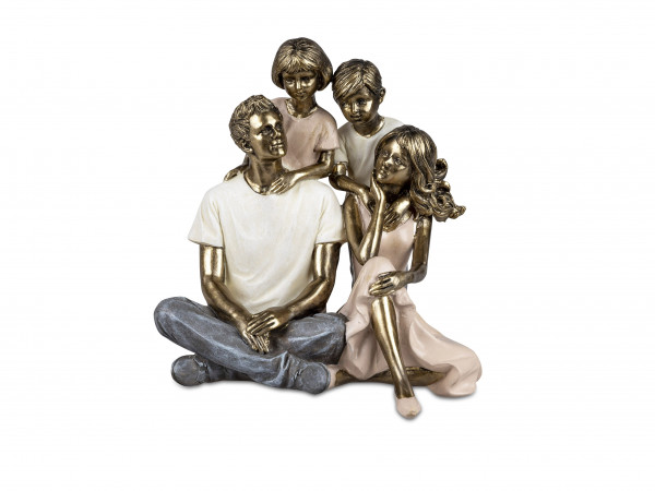 Moderne Skulptur Deko Figur Familie auf Sockel mehrfarbig handbemalt 15x15 cm