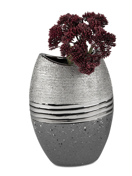 Moderne Vase Keramikvase Tischvase Dekovase Vase grau/silber 14x20 cm