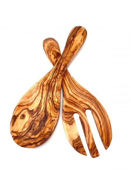 High-quality salad servers made of olive wood 2-piece set with spoon and fork (length 25 cm - wide)