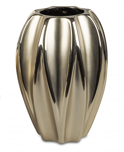 Moderne Dekovase Blumenvase Tischvase Vase aus Keramik gold 17x25 cm