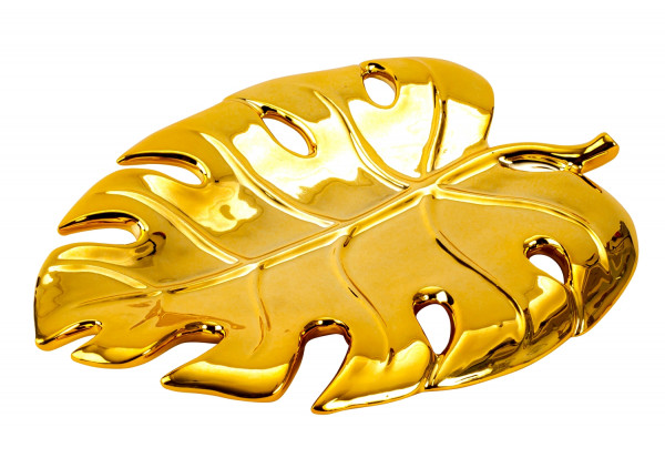 Moderne Dekoschale Obstschale Schale Blatt aus Porzellan Gold 21x16 cm