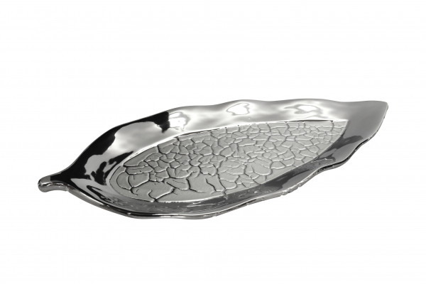 Moderne Dekoschale Obstschale Schale aus Keramik Silber matt und glänzend 41x19 cm
