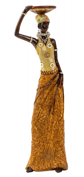 Moderne Skulptur Dekofigur Frau Afrikanerin gold/braun Höhe 35 cm