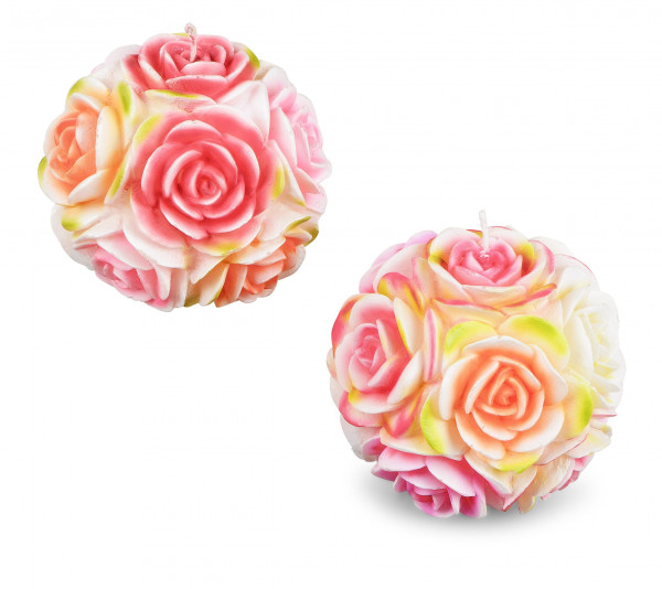 Beautiful candles ball candles in the shape of roses multicolored in a pack of 2, diameter 9 cm