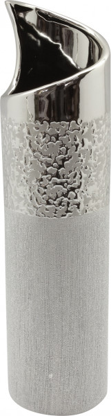 Moderne Deko Vase Blumenvase Tischvase aus Keramik champagner silber Höhe 40 cm
