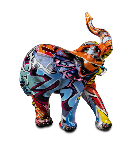 Moderne Skulptur Dekofigur Elefant POP Art aus Kunststein Mehrfarbig 12x14 cm