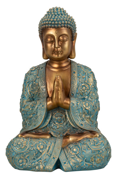 Sculpture decorative figure Buddha made of cast stone gold/mint green Height 41.5cm Width 28cm