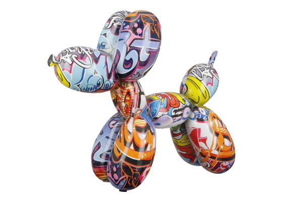Modern sculpture decorative figure balloon dog POP Art made of artificial stone multicolored 28x25 cm