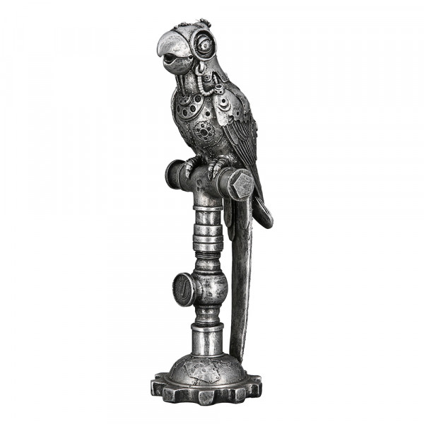 Exclusive sculpture decoration figure bird in a cool design made of artificial stone in silver 13x31 cm