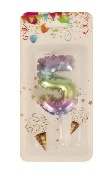 Birthday candles balloon pattern in rainbow colours number 5 height 8 cm