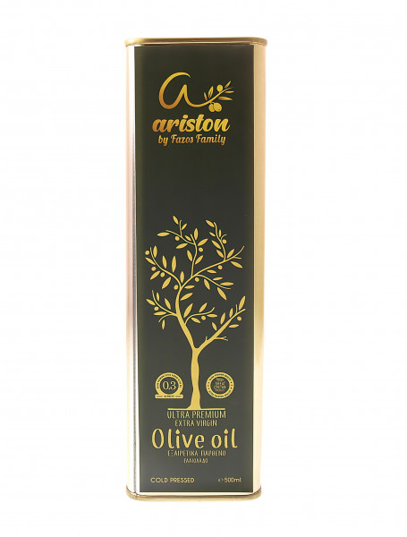 Ariston Ultra Premium extra virgin olive oil from the Greek island of Crete cold extraction on the day of harvest (500ml in canister)