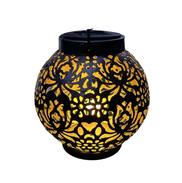 Solar lantern made of metal black with floral pattern 14x15 cm ca.7-8 hrs. luminous period