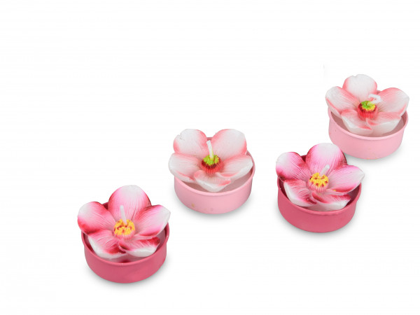 Wunderschöner Teelichtsatz Teelicht Kerzen in Form von Clematis Blumen rosa im 6er Pack Höhe 4 cm