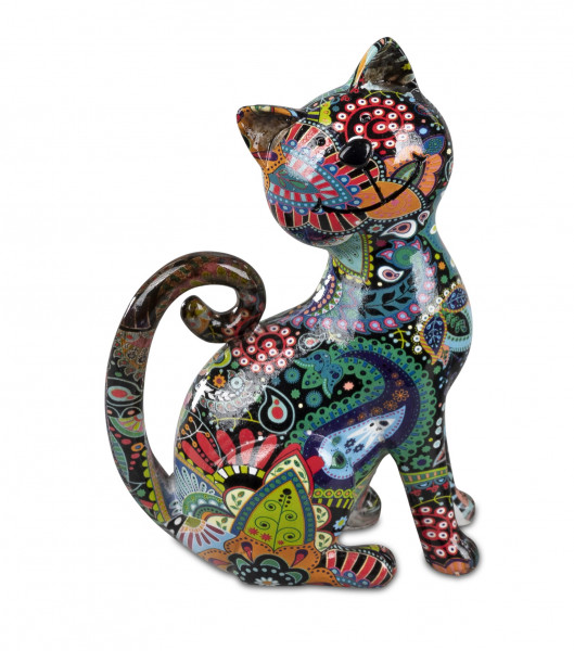 Moderne Skulptur Dekofigur Katze POP Art aus Kunststein mehrfarbig 10x15 cm