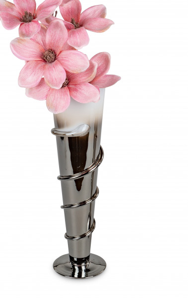 Moderne Dekovase Blumenvase Tischvase Vase aus Glas weiß/silber Höhe 40 cm
