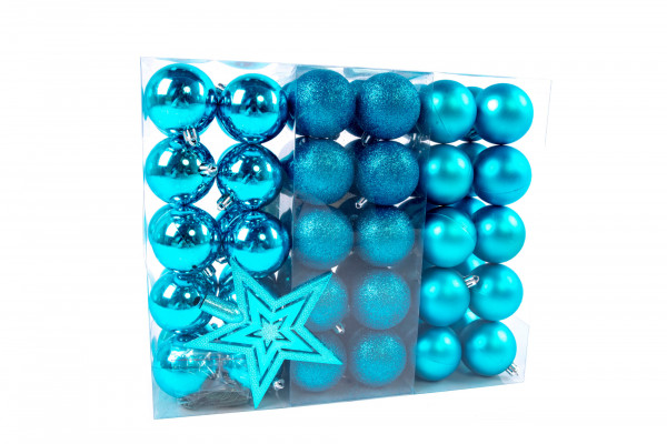 Large Christmas balls set 61 pieces Ø 6 cm turquoise including star lace Christmas tree decorations