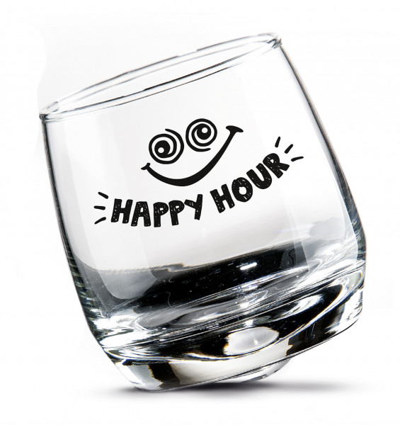 2 er Set Whisky-Gläser Rumgläser Wackelglas Happy Hour in Geschenkbox 7,5x8,5 cm