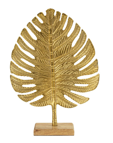Sculpture decorative figure leaf gold metal standing on wooden base 23x32 cm