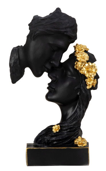 Sculpture lovers black with golden elements made of cast stone with black base Height 30 cm Width 18 cm