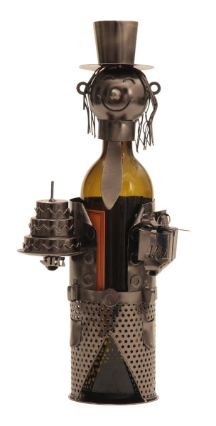 Moderner Wein Flaschenhalter Flaschenständer Geburtstag aus Metall in silber Höhe 35 cm
