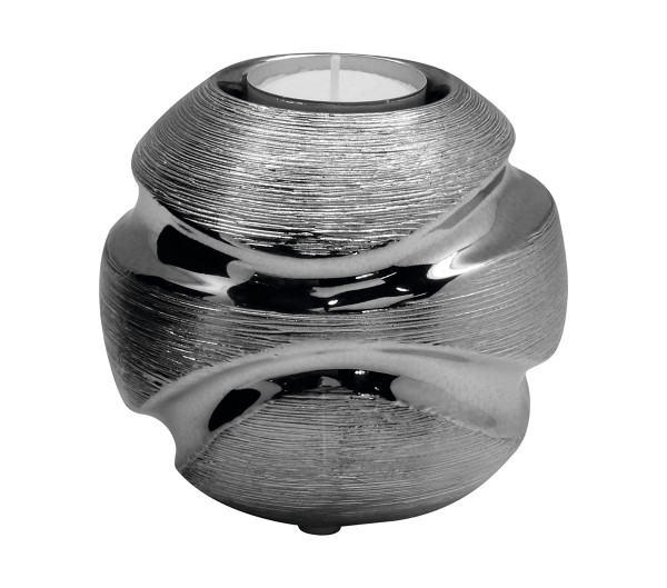 Moderner Teelichthalter Teelichtleuchte Windlicht aus Keramik Silber Durchmesser 10 cm