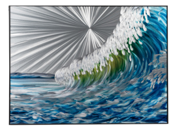 Wunderschönes 3D Wandbild Welle aus Aluminium inklusive schwarzem Metall Rahmen poliert