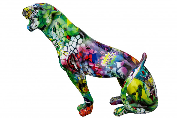 Moderne Skulptur Dekofigur Gepard stehend POP ART aus Kunststein Mehrfarbig 33x28 cm