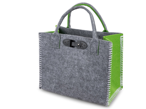 Practical shopping bag made of felt fabric Shopping bag with handle and decorative button versatile carrier bag 34x20x28 cm (green)