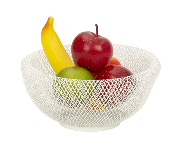 Moderner Obstkorb aus Metall, Weiß Obstschale doppelwandig, Obstaufbewahrungskorb 25x13 cm