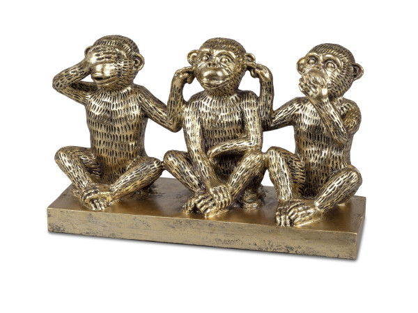 Modern sculpture decoration figure monkey gang made of artificial stone antique gold 26x16 cm