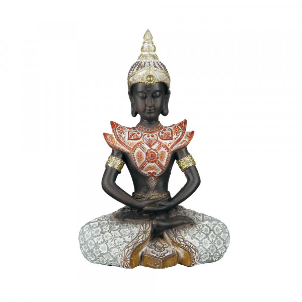 Modern sculpture Dekofigur Buddha made of artificial stone brown / orange 11x17 cm