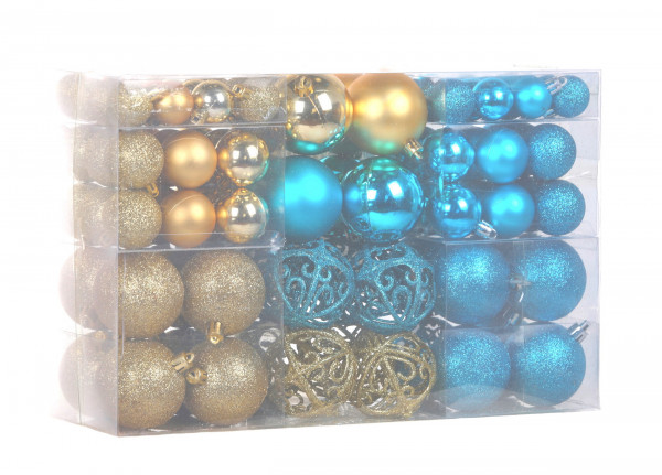 100 pieces Christmas balls turquoise / gold Christmas tree ornaments Christmas tree balls 100 metal hooks pendants Shatterproof