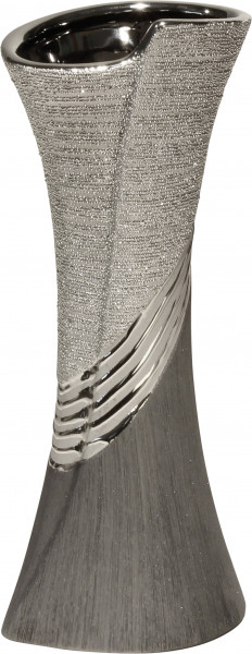 Moderne Deko Vase Blumenvase Tischvase aus Keramik silber Höhe 38 cm