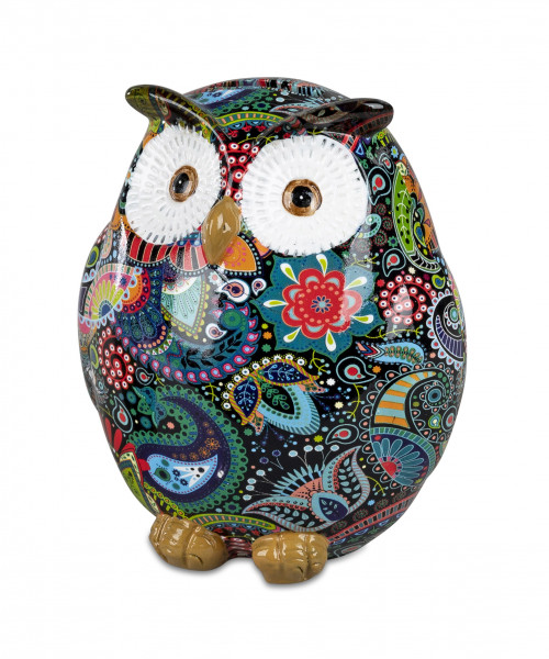 Beautiful money box piggy bank owl pop art look multicolored 12x15 cm