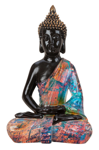 Buddha sculpture &quot;Colorful Art&quot; made of polyresin black/coloured Height 39cm Width 25cm