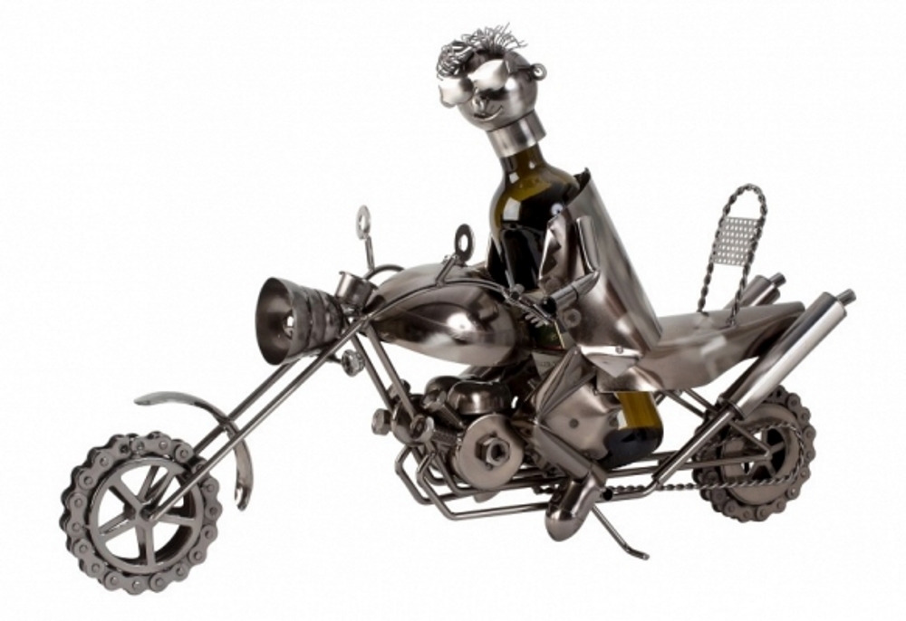 Wein-Flaschenhalter XXL Motorrad aus Metall Silber 61x41 cm