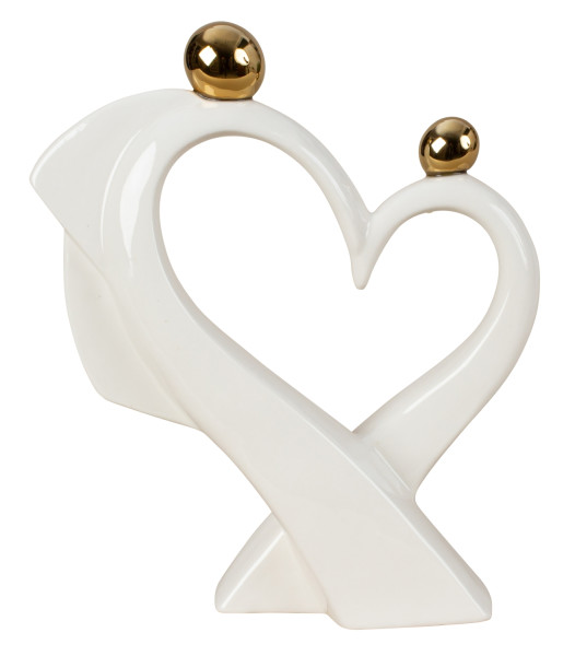 Moderne Skulptur Dekofigur Herz aus Porzellan weiß/Silber 21x24 cm